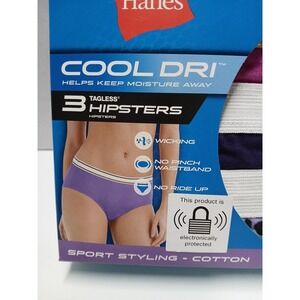 7/L Hanes Cool Dri Woman's Tagless Hipster (3-Pack) Underwear New
